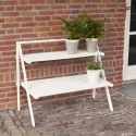 Hvid træetagere i stigeform med 2 hylder til planter På Tilbud
