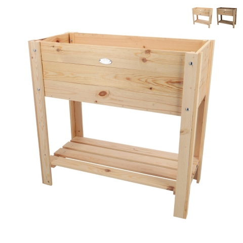 Hævet blomsterkasse i naturligt træ 80,5x37,3x78,2 cm Kampagne