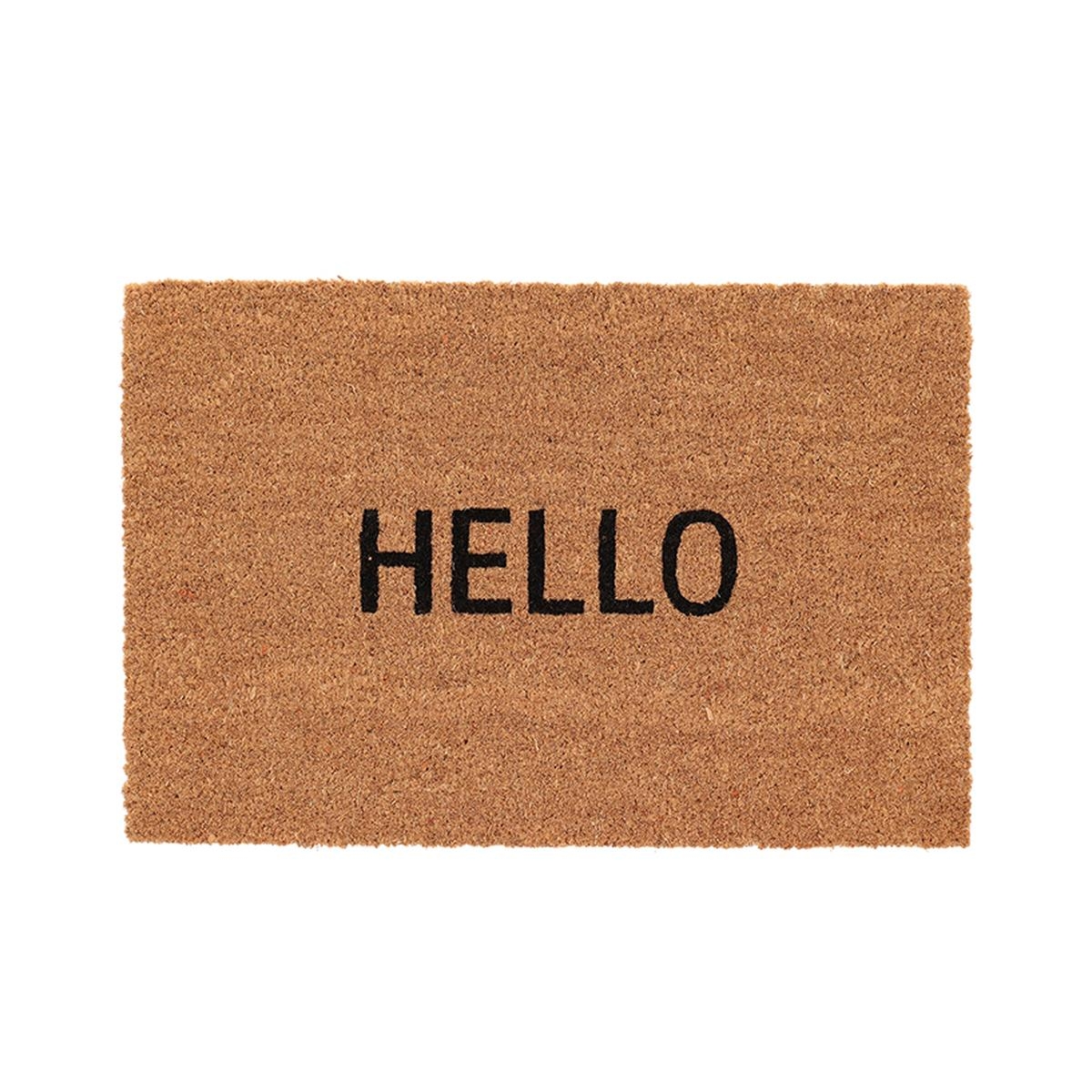 Indgangsmåtte i kokosfibre med teksten "Hello" Kampagne