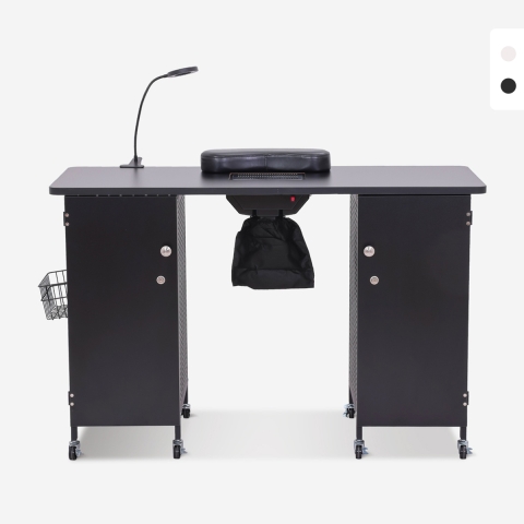 Manicurebord med udsugning hjul skabe og lampe til neglekunst i hvid og sort Talos Kampagne