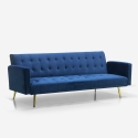 Caullae moderne 3 personers sofa fløjls sovesofa med gyldne metalben Udsalg