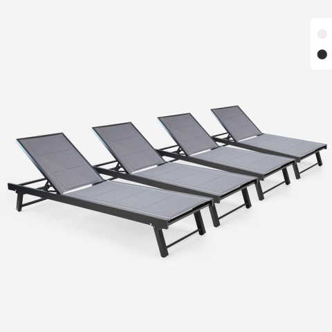 Sæt af 4 justerbare solsenge i aluminium med hjul til have terrasse og pool Rimini Kampagne