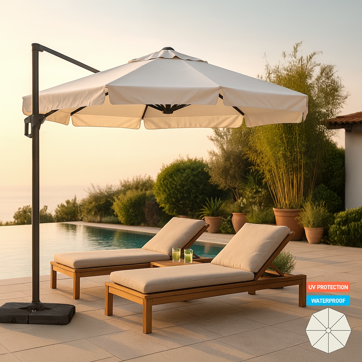 Boracay 3x3 m stor ottekantet hænge parasol til have terrasse med tilt Kampagne Boracay 3x3 m stor ottekantet hænge parasol til have terrasse med tilt Kampagne