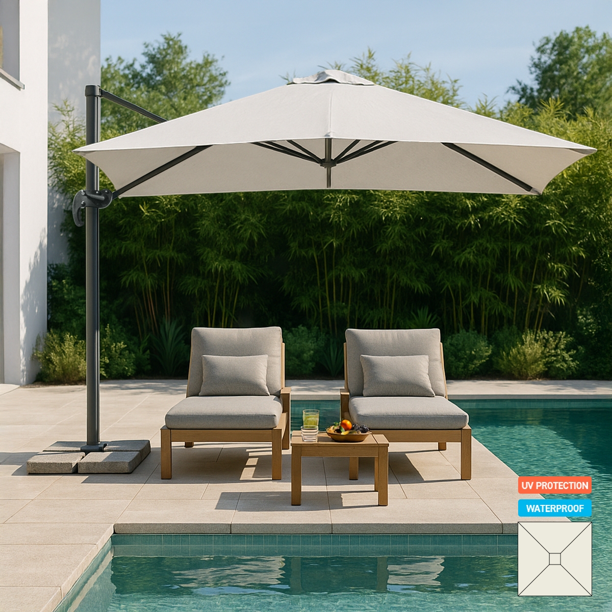 Paradise 3x3m kvadratisk hænge parasol til have terrasse altan med tilt Kampagne