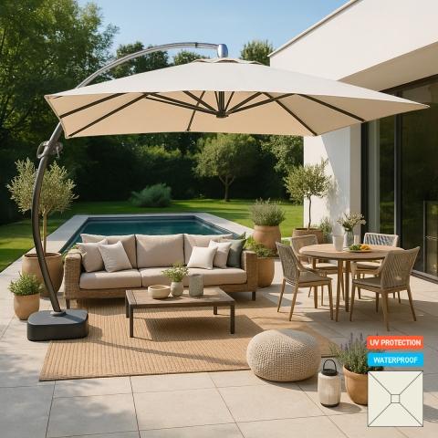 3,5x3,5m kvadratisk hænge parasol til have terrasse med tilt anti uv Copenhagen Kampagne