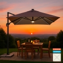 Parasol med decentral stang og justerbar arm med LED sollys 3x3m Paradise Light Brown Kampagne