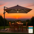 Parasol med decentral stang og justerbar arm med LED sollys 3x3m Paradise Light Brown Kampagne