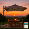 Parasol med decentral stang og justerbar arm med LED sollys 3x3m Paradise Light Brown Kampagne