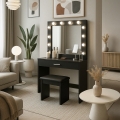 Gaia Black sminkebord makeup bord med skuffe spejl 12 LED lys skammel Kampagne