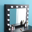 Gaia Black sminkebord makeup bord med skuffe spejl 12 LED lys skammel Køb