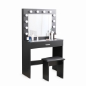 Gaia Black sminkebord makeup bord med skuffe spejl 12 LED lys skammel Udsalg