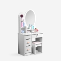Babette sminkebord makeup bord med 4 skuffer spejl 3 hylder og skammel Udvalg