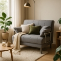 Deborah Twin stor stof lænestol sovesofa gæsteseng grå crem sort brun 
