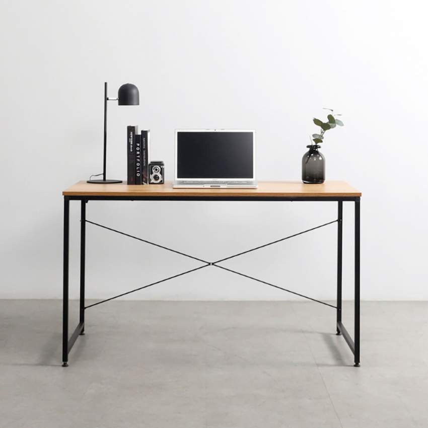 Wootop XL industrielt træ skrivebord 180x60cm bordplade stål ben