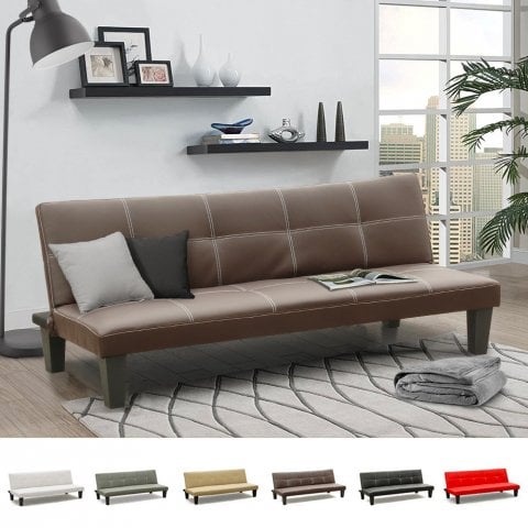 Topazio 3-personers sofa futon sovesofa eco læder til stue gæsteværelse Kampagne