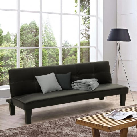 Topazio Living 2 personer sofa futon sovesofa imiteret læder til stue Kampagne