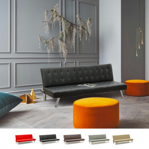 Zaffiro 3-personers sofa futon sovesofa eco læder til stue gæsteværelse