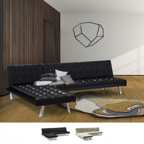 Zircone 3 personers chaiselong sofa sovesofa imiteret læder metal ben Kampagne