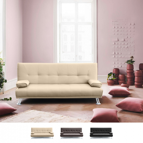 Olivina 2 personers sofa futon sovesofa eco læder til stue værelse Kampagne
