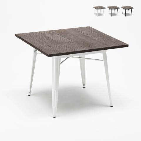 Allen spisestue bord 80x80 cm i industrielt design i træ og lakeret stål