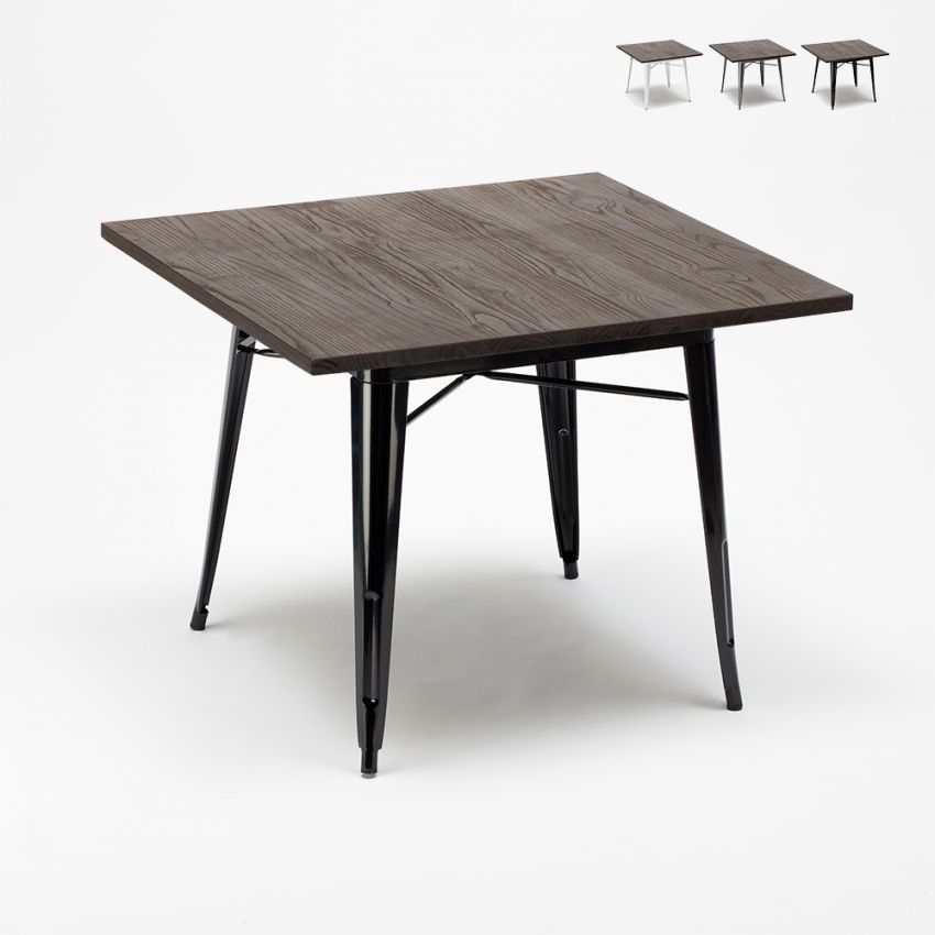 Allen spisestue bord 80x80 cm i industrielt design i træ og lakeret stål Egenskaber