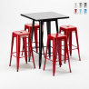 Barbord sæt i industriel stil med 4 farvede barstole og sort bord 60x60cm New York 