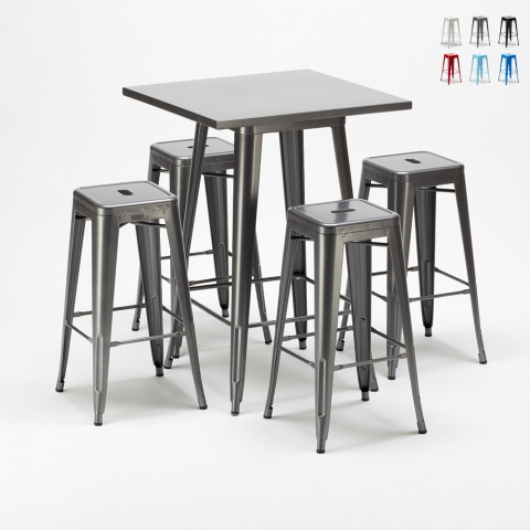 Gowanus grå barbord sæt: 4 Steel up farvet barstole og 60x60cm barbord Kampagne