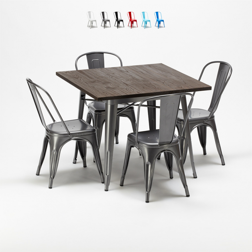 Jamaica grå træ cafebord sæt: 4 Steel One farvet stole og 80x80cm bord Kampagne Jamaica grå træ cafebord sæt: 4 Steel One farvet stole og 80x80cm bord Kampagne