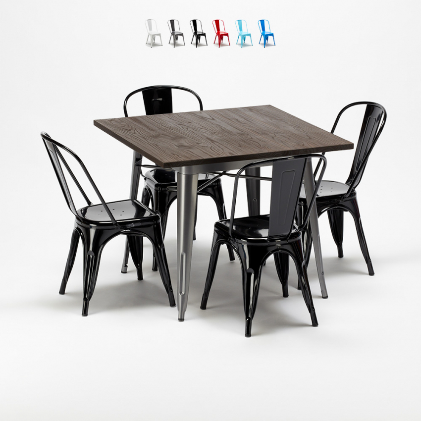 Jamaica grå træ cafebord sæt: 4 Steel One farvet stole og 80x80cm bord Omkostninger