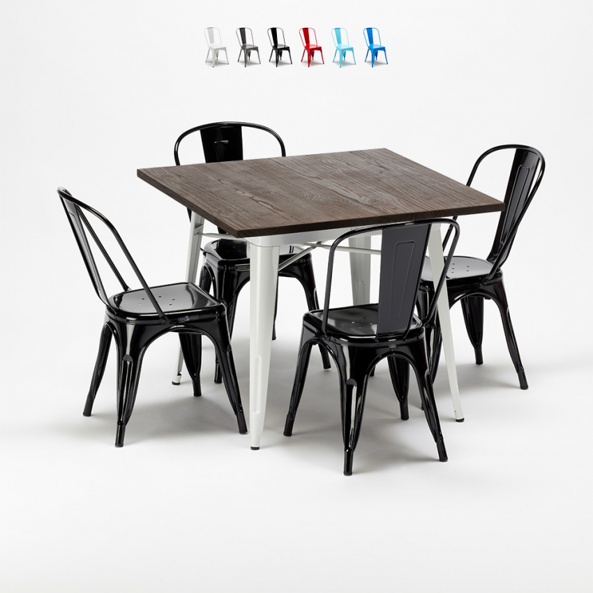 Midtown hvid træ cafebord sæt: 4 Steel One farvet stole og 80x80cm bord Omkostninger