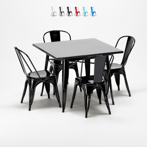 Soho sort cafebord sæt: 4 Steel One farvet stole og 80x80cm spisebord Kampagne