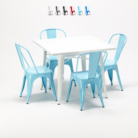 Harlem hvid cafebord sæt: 4 Steel One farvet stole og 80x80cm spisebord Kampagne