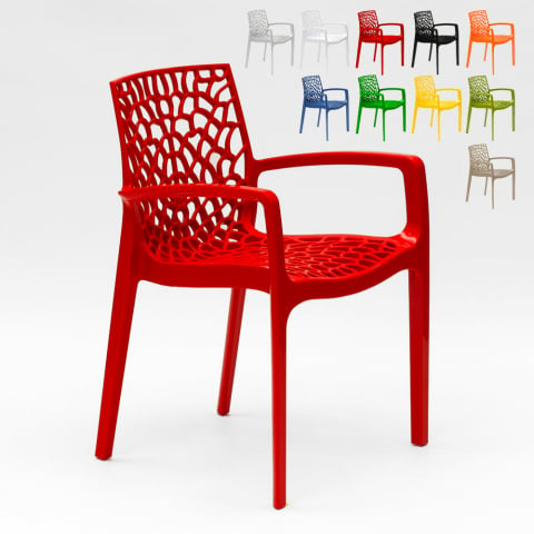 Sæt med 22 Gruvyer Armlæn Grand Soleil stabelbar spisebord stol plast mange farver Kampagne