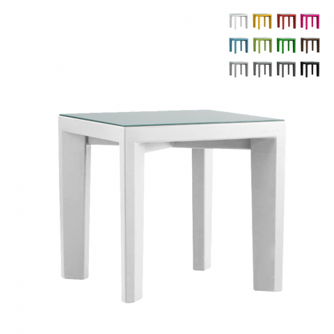 Gino Slide 75x75cm lille firkantet bord spisebord i plast glas bordplade Kampagne