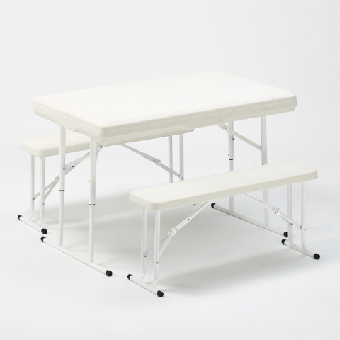 Picnic hvid bord bænk sæt sammenklappelig til udendørs indendørs have