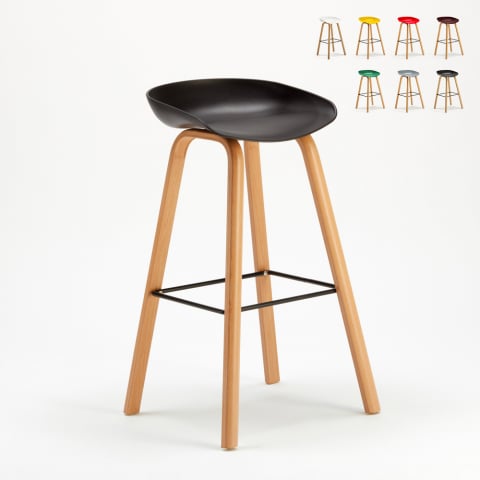 Towerwood barstol med polypropylen sæde og metal ben fodstøtte træ effekt Kampagne