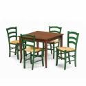 Rusty træ spisebords sæt: 4 farvet Paesana stole og 70 cm kvadratisk bord Model