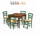 Rusty træ spisebords sæt: 4 farvet Paesana stole og 70 cm kvadratisk bord Kampagne
