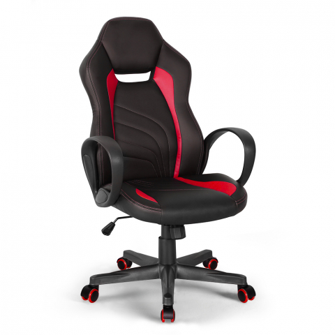 Buriram Fire rød design ergonomisk gamer kontorstol i eco læder til gaming