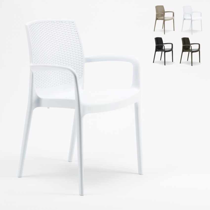 Sæt med 18 Bohème Armlæn stabelbar rattan have stol møbler plast i flere farver Rabatter