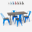 Roger industriel træ stål sæt: 120x60cm spisebord og 4 farverige stole Mængderabat