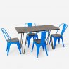 Roger industriel træ stål sæt: 120x60cm spisebord og 4 farverige stole 