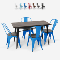 Ralph industriel træ stål sæt: 120x60cm spisebord og 4 farverige stole Rabatter