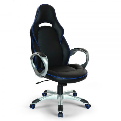 Classic Sky blå design ergonomisk gamer kontorstol i eco læder til gaming