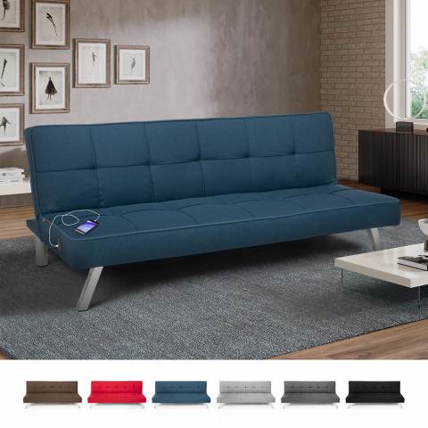 Astralis 2 personers sofa futon sovesofa stof med metalben USB-oplader Kampagne