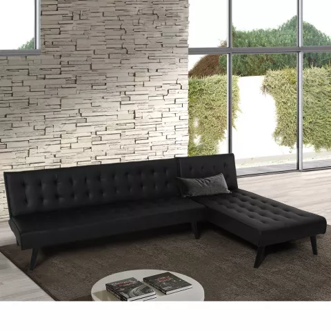 Natal Evo 3-personers chaiselong sofa futon sovesofa i sort eco læder
