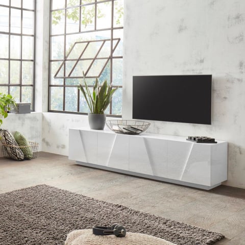 Ping Low L TV bord skab blank hvid lav skænk 162 cm med 2 rum og 4 låger