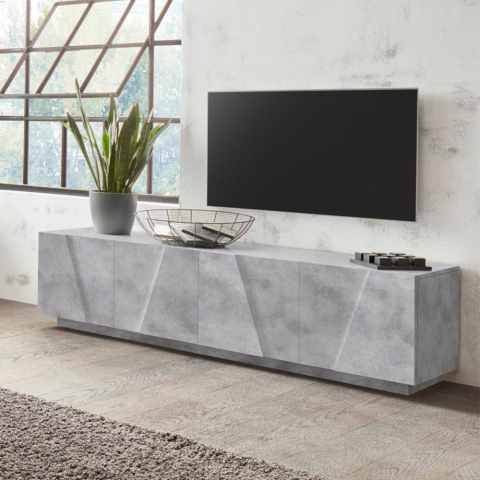 Ping Low L Concrete TV bord betonfarvet lav skænk med 2 rum og 4 låger