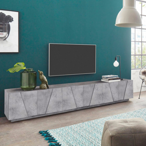 Ping Low XL Concrete TV bord betonfarvet lav skænk med 3 rum og 6 låger