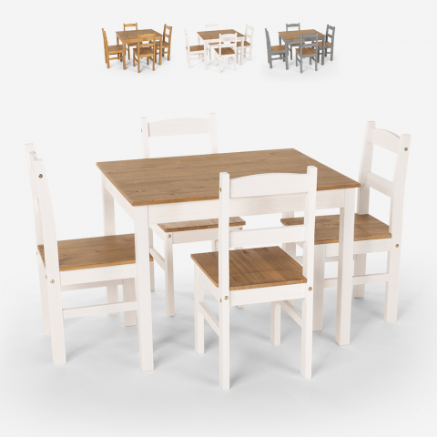 Rusticus træ bord sæt: 4 træ stole og 75x80cm spisebord i udvalgte farver